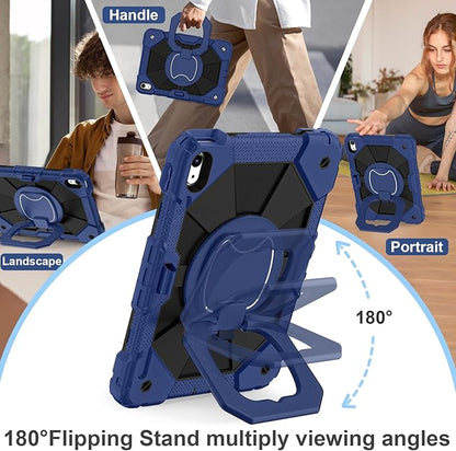 Case for iPad (A16) 11th Generation 11 Inch (2025) / iPad 10th Generation Case 10.9 Inch (2022) with 360° Rotating Stand Screen Protector Pen Holder Shoulder Strap, Navy Black