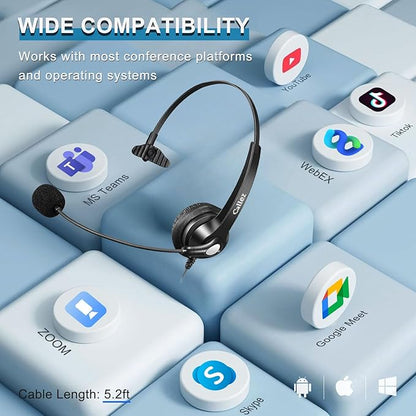 Callez Wired USB Headset, Computer Headset with Mic Noise Cancelling, USB-C Headset for PC Laptop Mac iPhone Samsung Teams Zoom Skype Home Office Work Call Center, in-line Controls Mic Mute