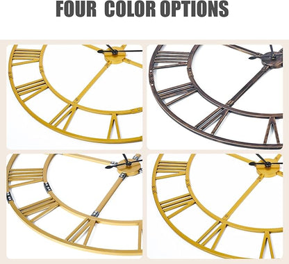 Ohweog Large Wall Clock for Living Room Decor – 60 Inch Silent Non-Ticking Modern Farmhouse Wall Clock, Oversized Decorative Metal Roman Numeral Clock (Gold, 60 Inch)