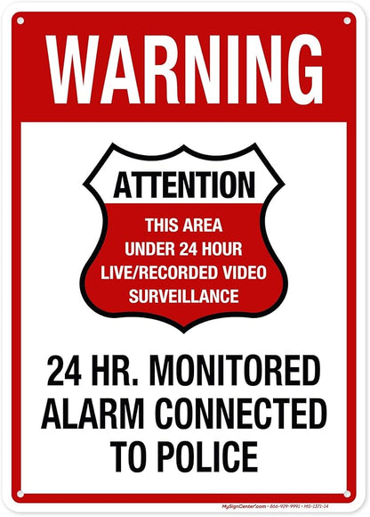 Warning 24 HR. Monitored Alarm Connected To Police Sign, 10x14 Inches, 55 mil thick HDPE (high density polyethylene), Made in USA by My Sign Center