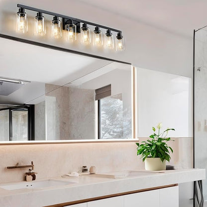 DIKAIDA 8 Light Bathroom Vanity Lights Over Mirror, 52inch Black Vanity Lights Fixtures Matte Black Modern Vanity Lights Black Bathroom Wall Lighting for Mirror Bedroom,Living Room