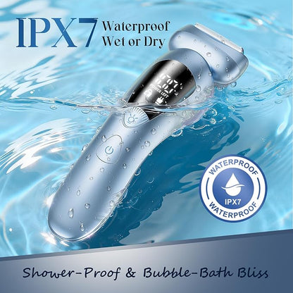 rategist Cordless Electric Razors for Women: Rechargeable Painless Bikini Trimmer for Body Hair - IPX7 Waterproof Shaver with LED Display for Face/Underarm/Leg Deep Blue