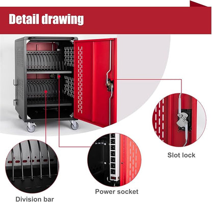 VOOTOLOVER 32 Bay Mobile School Charging Cart Station, Black Cart for Chromebook/Tablet/Laptop, with Power Strip, Lockable Doors, 2 Locking Casters & Ventilated Panels, 20" W×20" D×34.06" H
