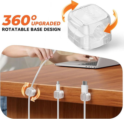 Yocice 6Pack Rotatable Cord Organizer,Spring Cable Clips Desk Cable Management Cord Holder Adhesive Phone Charger Cord Clips for Home Office Car Wall Nightstand Accessories, Clear
