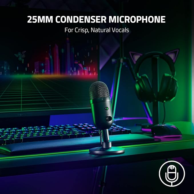Razer Seiren V2 X USB Condenser Microphone for Streaming and Gaming on PC: Supercardioid Pickup Pattern - Integrated Digital Limiter - Mic Monitoring and Gain Control - Built-in Shock Absorber