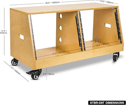 Sound Town DIY 2 x 8U Slanted Studio Rack with Solid Baltic Birch Plywood, Casters, Golden Oak for Recording Room, Home Studio (SDRK-D8T)