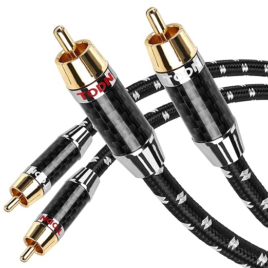 TODN High End OFC RCA Cables for Audiophile Shielded RCA Cable Car Audio Male to Male for Subwoofers, Amp, Home Stereo (4.9ft/1.5m, 1 Pair)