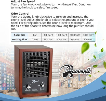 Mammoth Ion and Ozone Generator 3000 mg/hour, Adjustable up to 3,500 SqFt Ionizer & Deodorizer Ozone Odor Eliminator- Ozone Machine Wooden Design Ideal for Dust, Pollen, Pets & Smoke Smell