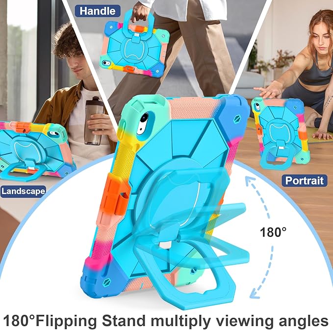 Case for iPad (A16) 11th Generation 11 Inch (2025), iPad 10th Generation Case 10.9 Inch (2022), Shockproof Cover with 360° Rotating Stand Screen Protector Pen Holder Shoulder Strap,RainbowBlue