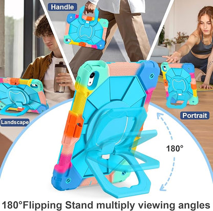 Case for iPad (A16) 11th Generation 11 Inch (2025), iPad 10th Generation Case 10.9 Inch (2022), Shockproof Cover with 360° Rotating Stand Screen Protector Pen Holder Shoulder Strap,RainbowBlue