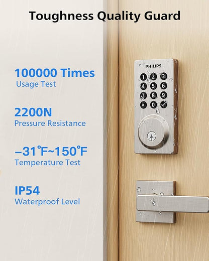 Philips Wi-Fi Smart Door Lock, Keyless Entry Door Lock with App Control,Fingerprint ID,Auto Lock,Keypad Deadbolt with Wi-Fi Bridge Adaptor,Smart Locks for Front Door-Matte Black