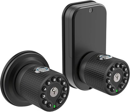 BOTHSTAR Double Sided Keyless Door Knob Lock with Fingerprint and Keypad, Smart Doorknob with Dual Cylinders for Exterior or Interior Door(Double Sided Fingerprint Matte Black)