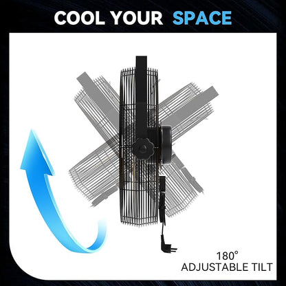 Fanqiebros 4580 CFM 18 inch High Velocity Wall Mounted Fan, 3-Speed Metal Fan with Sealed Motor, 360 Degree Tliting Heavy Duty Wall Fan for Patio, Barn, Garage, and Gazebo - UL listed