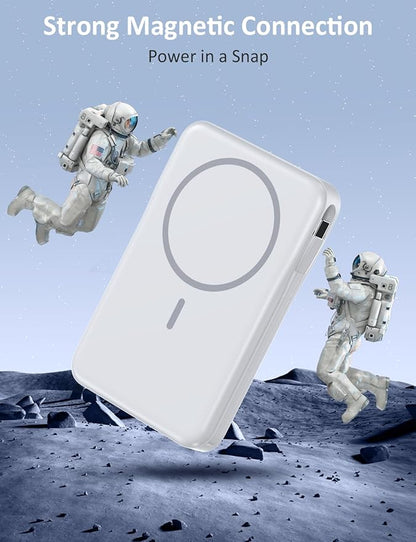 Magnetic Portable Charger, 10000mAh Power Bank, 5 in 1 Portable Charger with Built in Cable, 20W Fast Charging for Magsafe Battery Pack Compatible with iPhone 16/15/14/13 Pro/Pro Max, Samsung Series