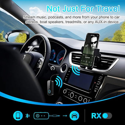 Premium Pro Bluetooth 5.4 Transmitter Receiver,Airplane Audio Adapter,Wireless Transmitter for TV/Travel Flight,Airline,Gym.Compatible with 2 AirPods/Headphones,Bluetooth Receiver for Car/Home Stereo