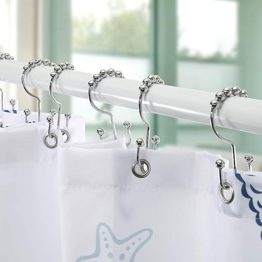Shower Curtain Hooks, Goowin Shower Curtain Rings, Stainless Steel Shower Curtain Hooks Rust Proof Free Sliding Double Shower Hooks for Curtain, Shower Curtains & Liners (Chrome)