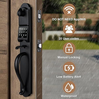 HISAFE (Left Hand) Keyless Entry Door Lock with Handle Sets, Electronic Smart Exterior Door Handleset with Keypad