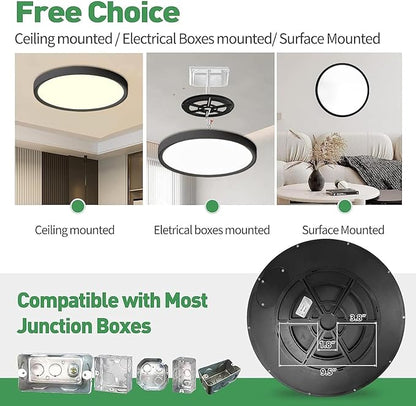 15.8 Inch Dimmable LED Flush Mount Ceiling Light, 32W, 3480LM, 3000K/3700K/4000K/5000K/6000K, Round Flat Panel Low Profile Ceiling Light Fitures for Hallway, Kitchen, Bedroom, 2PK Black