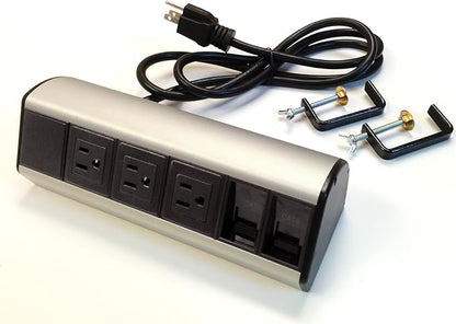Power & Data Desk Edge Mount Tabletop Center - 3 Power and 2 Ethernet CAT6 RJ45 Data ports