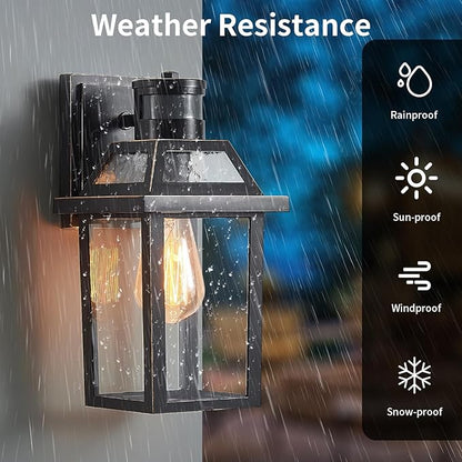 Yisuro Motion Sensor Outdoor Wall Lights, Porch Light Outdoor 3 Lighting Modes, Dusk to Dawn Exterior Light Fixture, Waterproof, Outside Lights for House Front Door Patio Garage 2 Pack (Black)