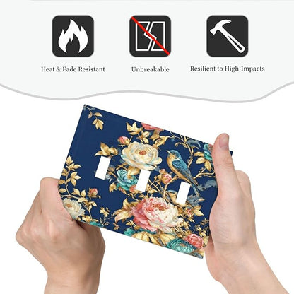 Bvtewkhz Floral Birds Morris 3 Gang Triple Toggle Decorative Outlet Covers Light Switch Plate Electrical Receptacle Switchplate For Bathroom Kitchen Bedroom