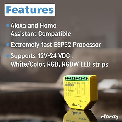Shelly Plus RGBW PM | WiFi Smart Remote Control for RGBW Led Strips with Power Metering | Home Automation | Bluetooth Gateway | No Hub | Compatible with Alexa & Google Home | iOS Android App