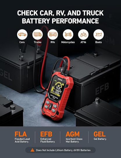 AstroAI Car Battery Tester, 12V/24V Digital Automotive Meter Diagnostic Tool,100-2000 CCA Load Capacity, for Preventive Maintenance Truck, RV, Marine Vehicle, and More