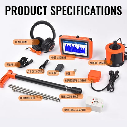 PQWT L3000 Acoustic Water Leak Detector for Home and Outside Ground Wall Water Pipeline Leakage Detection Kit Multi Sensor Professional Noise Reduction Headphone Smart Touchscreen Aluminum Carry Case