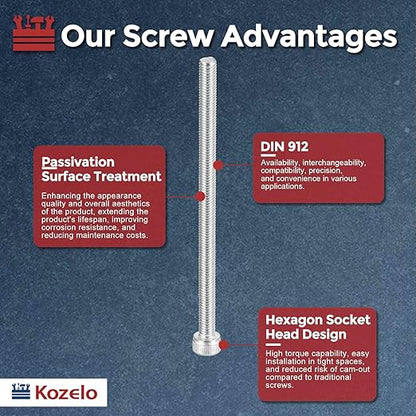 Kozelo 6pcs Socket Head Cap Screws - [M5-0.8 x 90mm] 304 Stainless Steel Allen Socket Drive for Electrical Motor 3D Printing Fan Engine Replacement Use, Silver