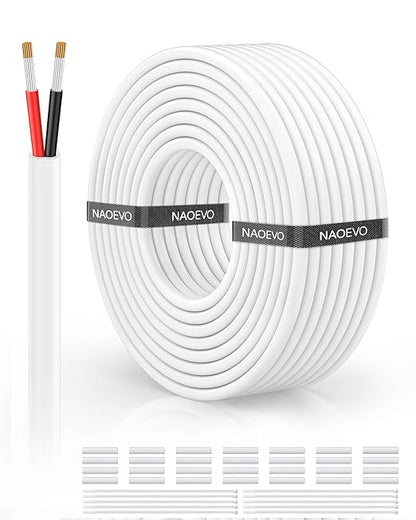 NAOVEO 18 Gauge Wire 2 Conductor Electrical Wire, 18 AWG Stranded PVC Tinned Copper Cable, Flexible/Low Voltage Automotive Wiring for LED Lamps, Marine, Speaker, Appliances (50FT)