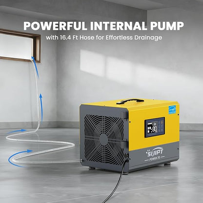Crawl Space Dehumidifier with Pump, Sijipt 70 Pints Commercial Dehumidifier for Basement, Energy Star Dehumidifier with Drain Hose, Auto Defrost, Memory Restart, Covers Up to 1000 Sq Ft
