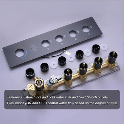 KATAIS Temperature Display Oil Rubbed Bronze Shower System, Push Button Shower Faucet with Handheld Spray, Ceiling Mount 12 Inch and 8 Inch Wall Mount Shower Head, 6 PCS Body Jet
