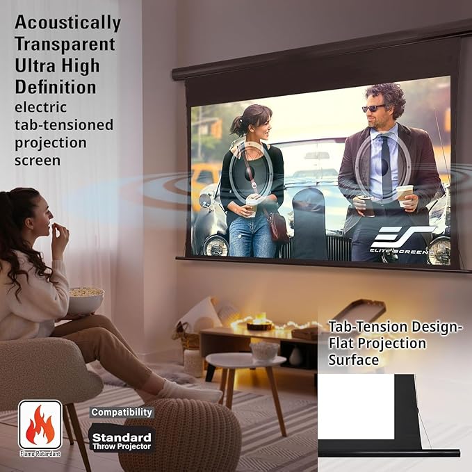 Elite Screens Saker Tab-Tension AcousticProUHD RC1 Kit, 100-INCH 24" Drop Acoustically Sound Transparent Projector Screen, SKT100UH2-E24-AUHD
