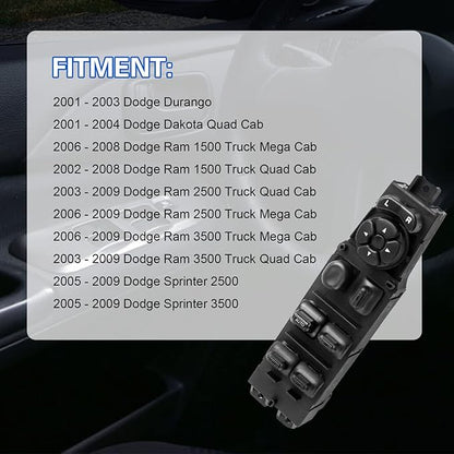 LCWRGS Master Power Window Switch Fits for 2002-2010 Dodge Ram 1500 2500 3500, 2001-2004 Dakota, 2001-2003 Durango, 2005-2009 Sprinter 2500/3500, 56049805AB