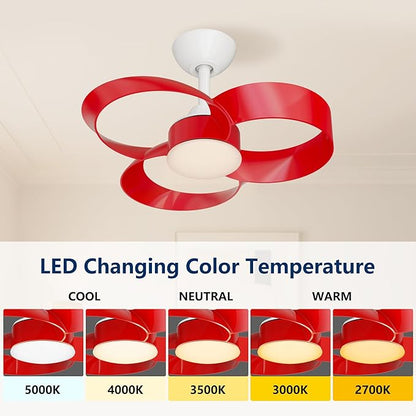 FANX 22 Inch Ceiling Fan with Light and Remote, Quiet DC Motor, Dimmable LED, Reversible 3-Speed Control, Easy Installation Flush Mount Fan for Small Rooms (Red)