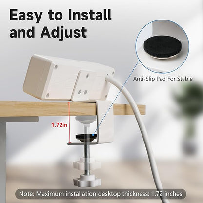 Desk Clamp Power Strip with 10Feet Extension Cord,45 Degree 3-Prong Thin Flat Plug, 2 Widely Spaced AC Outlets,2 USB Port (20W PD USB-C & 18W QC3.0 USB-A) Desk Edge Mount Power Strip,16AWG, ETL Listed