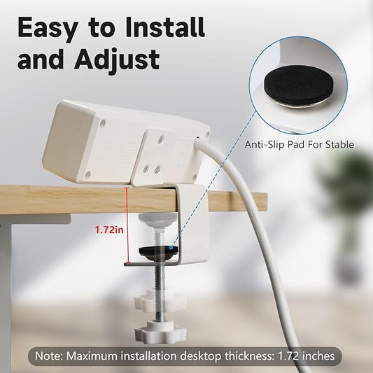 Desk Clamp Power Strip with 15Feet Extension Cord,45 Degree 3-Prong Thin Flat Plug, 2 Widely Spaced AC Outlets,2 USB Port (20W PD USB-C & 18W QC3.0 USB-A) Desk Edge Mount Power Strip,16AWG, ETL Listed