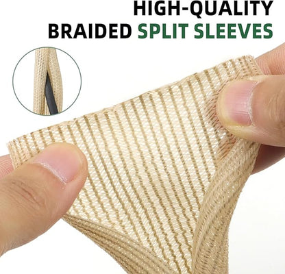 Split Wire Loom Tubing, Cable Protector Sleeve, Braided Cable Management for TV/Computer/Home Theater/Engine Bay, Cord Protectors from Pets No Chew (Wood Color, 1/2"-25ft)