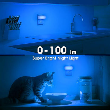 DORESshop Blue Night Light, Auto On/Off, 0-100 LM Adjustable Brightness, Dimmable Plug Into Wall Night Light for Kids Room, Bedroom, Stair Lights, Blue, 1W, 2 Pack