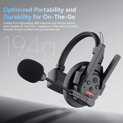 SYNCO XTalk XPro Wireless Intercom Headset with Antenna Enhanced Signal Reception 2.4GHz Full Duplex Random Master Device Design for Team Communication Headset (Xpro2 Two Users)
