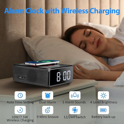 Gelielim CD Player Alarm Clock Radio, CD Players for Home, Desktop Portable CD Player with Bluetooth,10W Wireless Charging,FM/AUX/USB/Timer/Dimmer/Remote Control, Boombox Clock Radio with CD Player