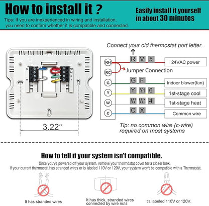 Suuwer 5-1-1 Day Programmable Thermostats for Home 1 Heat/ 1 Cool Conventional Single-Stage Systems