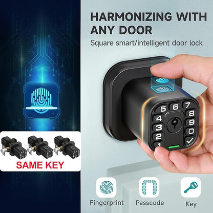 Richelock Fingerprint Door knob, Smart Biometric Door Lock with Keypad, Keyless Entry Code Door Knob, Waterproof & Weatherproof, Auto Lock,Voice Navigation, for Bedroom, Gate,Office