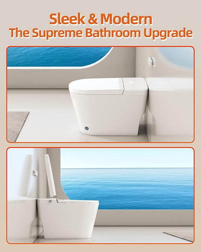 Luoware Smart Toilet with Bidet Built in, Luxury One Piece Elongated Bidet Toilet with Auto Close & Flush, Foot Sensor to Open/Close/Flush, Heated Seat, Massage Wash, Night Light, Remote Control