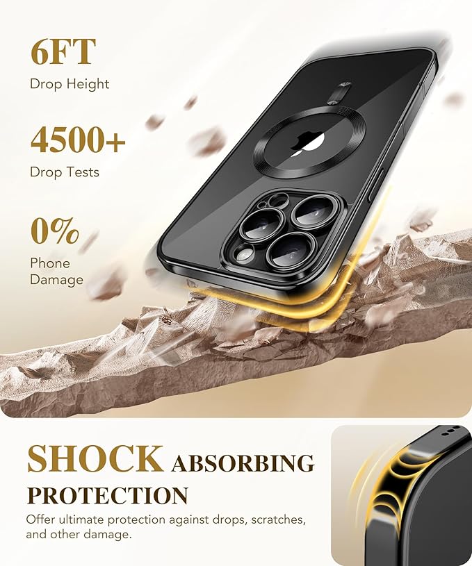 BERFY Magnetic for iPhone 16 Pro Case, Compatible with Magsafe, Built-in 9H Tempered Glass Screen Protector & Upgraded Camera Protection, Full-Body Plating Shockproof Phone Case for 16 Pro 6.3", Black