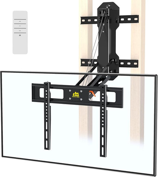 FORGING MOUNT Motorized Fireplace Pull Down TV Mount with Remote for 32-85" TVs, Electric Above Fireplace TV Wall Mount with Height Adjustable, Swivel,Tilt, Holds 88 lbs Max VESA 600x400