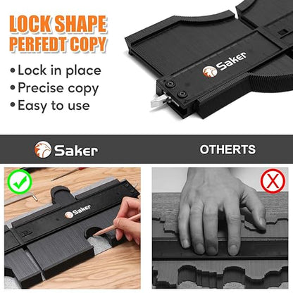 Saker Connection Profile Gauge-Adjustable Lock-Must Have Tool for DIY Handyman, Construction (5+10 INCH, BLACK+BLACK)