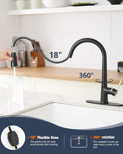 AIMADI Touchless Kitchen Faucet, Matte Black,Single Handle Pull-Down Sprayer,Deck Plate Included | Hands-Free Smart Motion Sensor Kitchen Sink Faucet, 3 Spray Modes, Fits 1 or 3 Hole Sinks