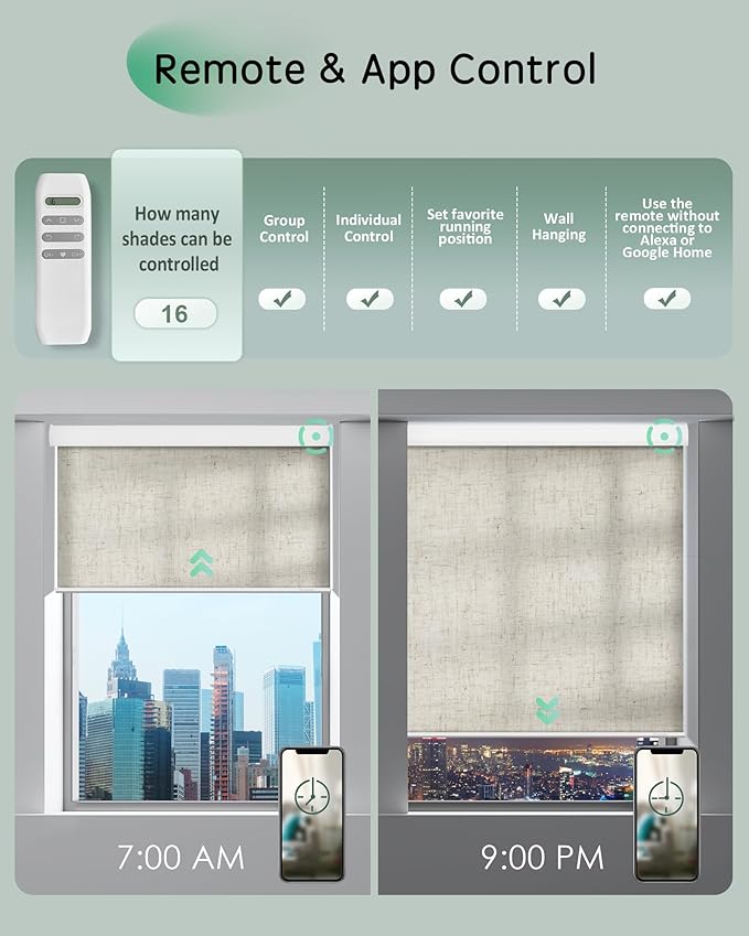 Yoolax Motorized Blinds App Control, Light Filtering Motorized Shades for Windows, Cordless Automatic Roller Shades for Bedroom Living Room Office(Light Filtering Linen Beige, 36" W x 72" H)