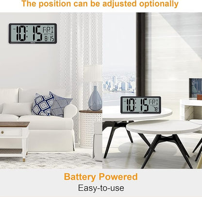 XREXS Large Digital Wall Clock, Battery Operated Alarm Clocks for Bedroom Home Decor, Count Up & Down Timer, 14.17 Inch Large LCD Screen with Time/Calendar/Temperature Display (Batteries Included)